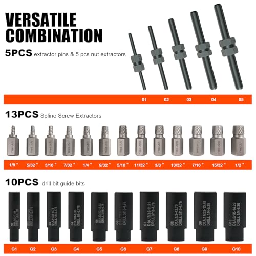 Damaged Screw Extractor Set 55 Pcs,Left Handed Drill Bit Screw Extractor | High-Hardness,Wear Resistance,Easy Out Screw,Stocking Stuffers for Men,with Portable Case,Gifts for Adults Him,Home DIY - size: 55PCS