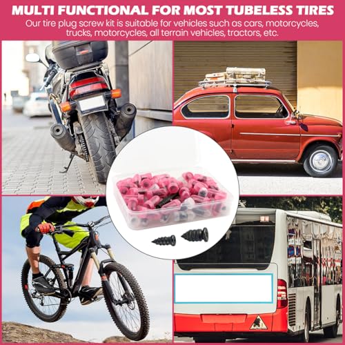 Tire Repair Plugs Kit, Screw In Type, Tubeless Only, Not for Sidewall | Small 0.21 x 0.46 in x30, Large 0.27 x 0.5 in x30, Includes 3.15 in screwdriver gloves case