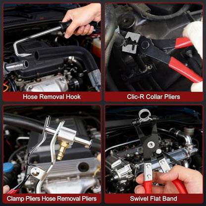 13-Piece Hose Clamp Pliers Kit for Auto Repair, Flexible Wire & Box | 4 More Than 9-Piece, Ratchet Lock Frees Hands, Swivel Jaw, Heat-Treated Steel, Fits 11/16-2.5in, Coolant/Fuel/Oil - color: 13 Pcs With Box