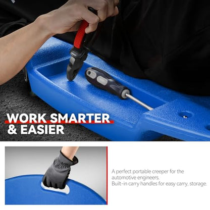 Auto Dynasty 47 Inches Mechanic Creeper, Automotive Garage Repair Low Profile Under Car Rolling Creeper with Padded Headrest, Plastic, Purple - color: Blue