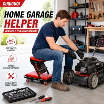 Automotive Creeper, 36 Inch Z-Shaped Garage Creeper, Low Profile Mechanic Creeper Seat with 300 lbs Capacity, 360° Swivel Casters for Car Repair, Garage and Workshop