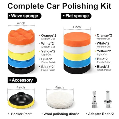 GOH DODD 4 Inch 24 Pieces Buffing Polishing Pads, Car Foam Drill Polishing Pad Kit Sponge Pads Buffer Polisher Kit Headlight Restoration Kit with Wool Pads for Car Polishing, Waxing and Cleaning - color: 24 Pieces