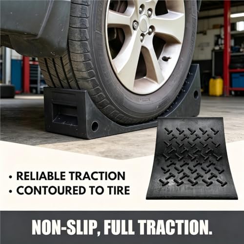 Heavy Duty Rubber Wheel Chocks (2 Pack) - Non-Slip Solid Tire Stoppers for Boat Trailer, RV, Truck, Camper - Yellow, Pre-Drilled Hole & Grab Handle(Black) - color: Black