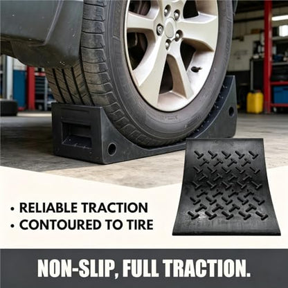 Heavy Duty Rubber Wheel Chocks (2 Pack) - Non-Slip Solid Tire Stoppers for Boat Trailer, RV, Truck, Camper - Yellow, Pre-Drilled Hole & Grab Handle(Black) - color: Black