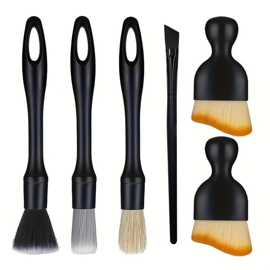 6-piece Ultra-Soft car Detailing Cleaning Brush - Internal and External Cleaning Set, Black - Perfect for car and Home Maintenance (6)