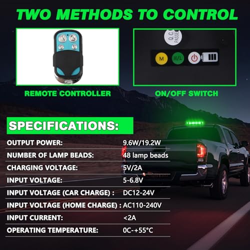 Rechargeable Emergency Roof Top Strobe Light Wireless Battery, 48LED 17 Flashing Modes,High Low Brightness,Hazard Traffic Lights w/Magnetic Base, Remote Control for Construction Vehicles (Green) - color: Green