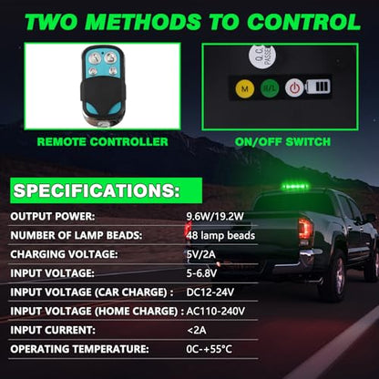 Rechargeable Emergency Roof Top Strobe Light Wireless Battery, 48LED 17 Flashing Modes,High Low Brightness,Hazard Traffic Lights w/Magnetic Base, Remote Control for Construction Vehicles (Green) - color: Green