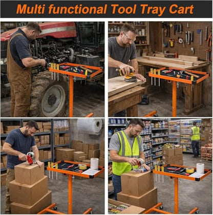 A A IN 250lbs Adjustable Work Table on Wheels, Mobile Rolling Tool Table | Adjust Height 37.7-45 in, Heavy-Duty Big Tray Tool Table with Rubber Pad, Smooth mobility, for repair shops, DIY, Garage