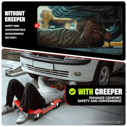Auto Dynasty 40 Inches Mechanic Creeper, Automotive Garage Repair Low Profile Under Car Rolling Creeper with LED Light and Padded Headrest, Plastic, Red - color: Red, size: 40" L (w/LED Light)