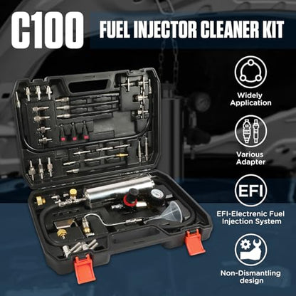 C100 Fuel Injector Cleaner Kit,Non-dismantle Fuel Injector Cleaner Machine,1000ML 150PSI Fuel Injection Systems Cleaning Tools with Various Adapters and Packing Box for Gasoline Injectors - size: C100