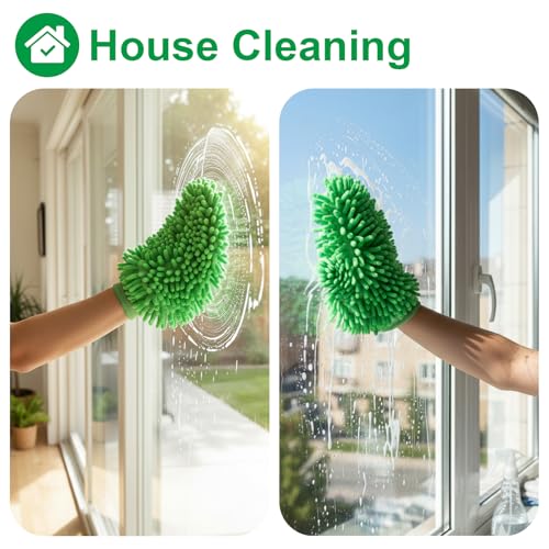 16 Pcs Car Wash Mitt, Chenille Microfiber Cleaning Mitts, Double Sided Scratch-Free Ultra Absorbent Lint-Free Wash Sponge Cloths for Car Washing and Detailing, 8 Colors, 8.66x7 Inch