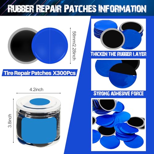 Tallew 300 Pcs Heavy Duty Tire Patches Radial Patch Round Cold Tyre Puncture Tool Kit for Car Truck Motorcycle Automobile Bike Inner Tire (58 mm) - size: 58 mm