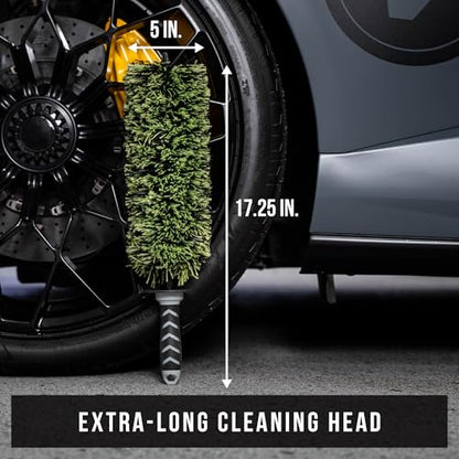 VIKING Wheel Barrel Brush, Multi-Fiber Cleaning Brush for Car Cleaning Kit and Car Detailing Kit, Clean Exhaust Tips, Wheels, and Rims; 17 Inch Length, Black and Green, 1 Pack