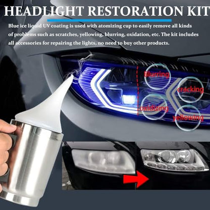 VCTSELITY Car Headlight Restoration Kit with 800g Liquid | Auto Headlight Polish Repair Kit, Atomizing Cup Headlight Vapor Renovation Tool, Scratch,Yellowed, Haze, Oxidized, Cracked - size: XL