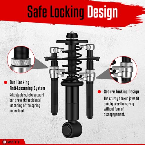 WETT Coil Spring Compressor Tool Set, 2-Piece Heavy Duty Strut Spring Compressor Tool with Extendable Bracket, 2645LB Capacity Automotive Spring Compressor Tools for Car, Truck, UTV, ATV