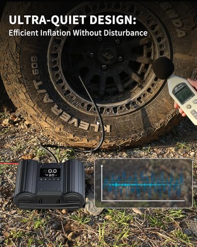 Dual-30mm-Cylinder 18000 RPM Motors Car Tire Inflator, Off Road Air Compressor for Truck 150 PSI 12V Heavy Duty Portable Tire Inflator with Gauge Auto Onboard