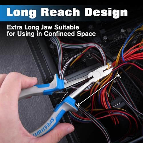 SPEEDWOX Long Reach Diagonal Pliers 6 Inches Wire Cutting Pliers | High Leverage Reduce Efforts, Slim Plastic Nippers, Precision Side Cutting Micro Wire Cutters, Hard to Reach Narrow Spaces - style: Diagonal Pliers
