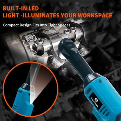 Zeekmus Cordless Ratchet Wrench Set - 3/8" Electric Power Ratchet Kit with 400RPM, LED Work Light, and 2.0Ah Batteries, Adapters and Extension Bars Variable Speed, with Case