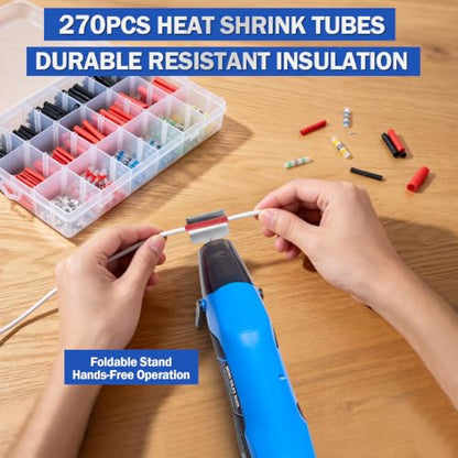350W Mini Heat Gun Kit with 460pcs Waterproof Solder Seal Wire Connectors & 3:1 Heat Shrink Tubing, Dual-Temp 482°F/752°F (250°C & 400°C) Fast Heating for Automotive, Marine, Wiring Repair 10-26 AWG - size: 460