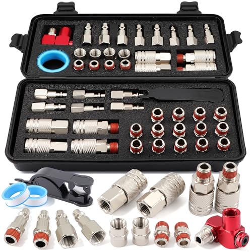Air Coupler and Plug Kit 1/4" NPT 48-Piece,with Pre-applied Sealant,Industrial Quick Connect Fittings Set for Air Compressor Accessories - color: 48Pcs-Nickel