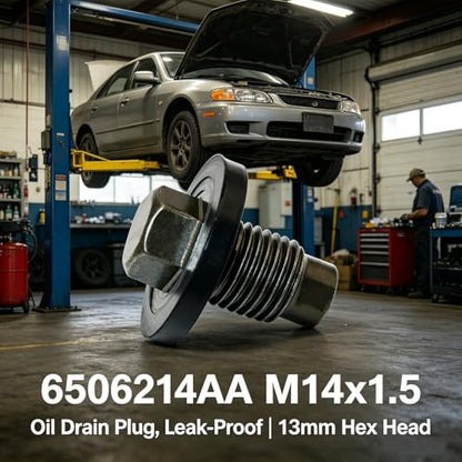 6506214AA M14x1.5 Oil Drain Plug,Leak-Proof Engine Oil Pan Plug with Gasket | Replacement for Jeep Wrangler Dodge Chrysler Ram 1500 Ford F-150, 13mm Hex Head