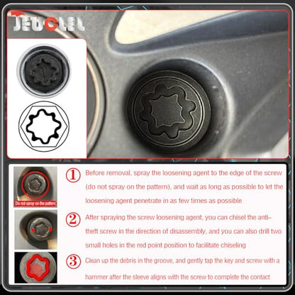 T Wheel Locking Nut Key Compatible with Audi Series, (Socket OD 27mm - ID 25mm), Wheel Lock Nut Socket Adapter, Wheel Anti-Theft Lug Nut Removal Tool, Anti-Theft Screw Remover - size: Socket T