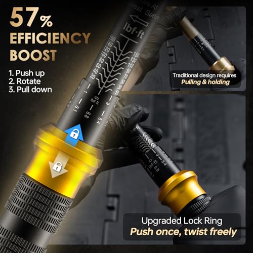 1/2-Inch Drive Torque Wrench with Upgraded Lock Ring, ±3% High Precision Click, 10-160 FT.LB (10-227 Nm), 2-Way 72-Tooth for Easier Adjustments, Ideal for Moto, Lug Nuts, Tires, Wheels, and Car Repair - size: 1/2″ 1 PC