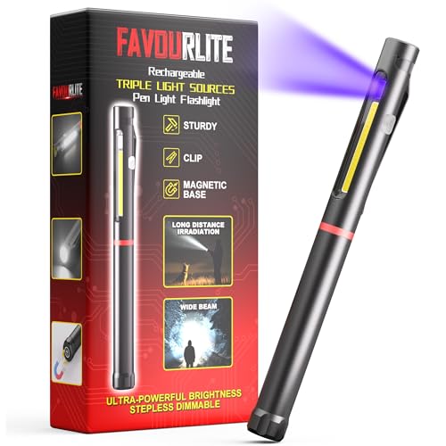 Pen Light Flashlight, 800 Lumens LED Pen Flashlights Rechargeable 6 Modes COB Magnetic Flashlight with Clip Bright Pocket Flashlights Work Light Portable Waterproof Durable Penlight (1, 7.08in) - size: 7.08in