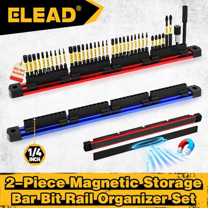 ELEAD 2-Piece Magnetic Slidable Drill Bit Holder, 80 Holes Bit Storage with Strong Magnetic Rail, Screwdriver Drill Bit Organizer for Your Specialty(Bits Not Included) - style: 2 Drill Bit Holder with Magnetic Rail