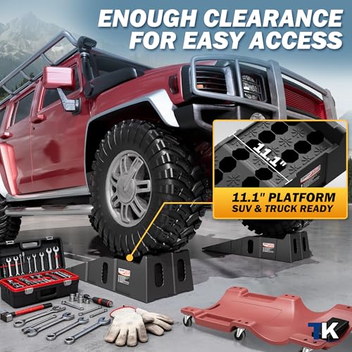 Car Ramps for Oil Changes and Vehicle Lift, 7.1 Inch Lift, 11.1 Inch Wide Tire Heavy Duty Ramps for SUV & Truck, 16,000 lbs Capacity, 2pcs