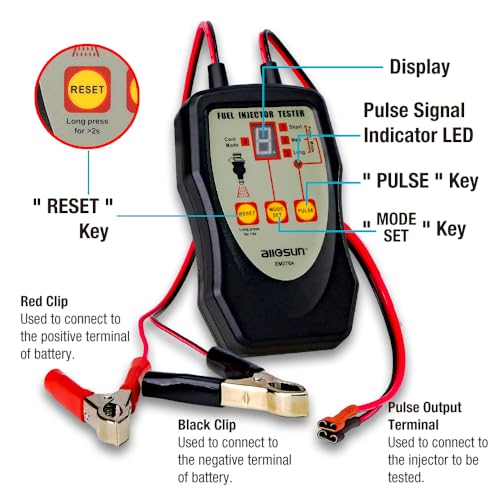 ALLOSUN Fuel Injector Tester Upgraded 8 Pulse Modes DIY Cleaning Tools Kit Automotive 12V Fuel System Diagnostic Detector