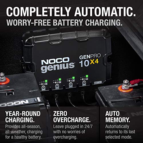 NOCO Genius GENPRO10X4: 4-Bank, 40A Onboard Battery Charger - 10A Per Bank, 12V Waterproof Marine Charger with Overcharge Protection & Temperature Compensation – for Lead-Acid & Lithium Batteries