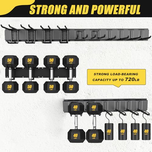 64'' Garage Tool Organizer Wall Mount, 18 PCS Adjustable Garden Tool Hanger Rack, Garage Hooks Heavy Duty, Shovel Holder Wall Mount, Storage Hooks for Hanging in Garage