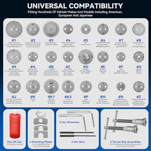 DISEN 35PCS Disc Brake Caliper Tool Kit, 24 Adapters Brake Piston Compressor & Wind Back Tool Set for Brake Pad Replacement, Heavy Duty Caliper Compression Tool Fits Most Vehicles - style: 35PCS