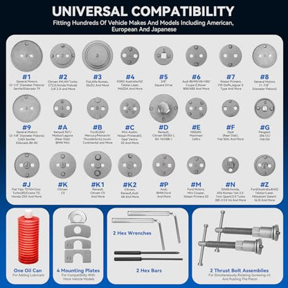 DISEN 35PCS Disc Brake Caliper Tool Kit, 24 Adapters Brake Piston Compressor & Wind Back Tool Set for Brake Pad Replacement, Heavy Duty Caliper Compression Tool Fits Most Vehicles - style: 35PCS
