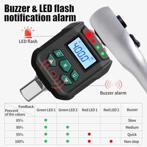 1/2" Digital Torque Adapter Set with Socket Adapters (1/4", 3/8") - 2% Accuracy, 8.8-295 ft-lb, Buzzer & LED Alerts, Working with Ratchet Wrench, Breaker Bar - for Automotive, Motorcycle & Car