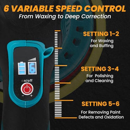 Cordless Car Buffer Polisher Machine, 28 PCS Complete Set & 2X21V Batteries | 6 Variable Speeds Random Orbital Polisher For Car Detailing, Scratch Removal, Waxing & Repair