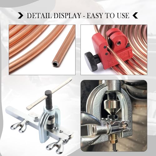 25Ft 1/4 and 3/16 Brake Line Kit with Includes 32 Inverted Flare Brake Line Fittings and Double & Single Brake Line Flaring Tool Kit,Copper Coated Brake Line Repair Kit