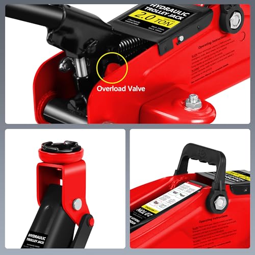 2 Ton (4000 lbs) Capacity Floor Jack Low Profile Garage Hydraulic Trolley Service Lift Floor Jack Combo with Ratchet 3 Ton Jack Stands for SUV, Car and Truck, Red - color: 2Ton with Jack stands+Tire repair kit Red