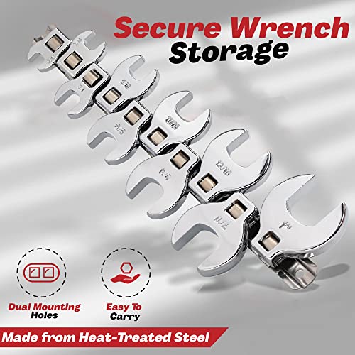 Crows Foot Wrench Set (SAE/Inch) Easily Access Hard-To-Reach Areas, Ideal for Tight Spaces, Great for Automotive Repair Work - Includes Sizes: From 3/8" to 1 Inch - 10-Piece Kit With Clip-on Organizer - style: SAE (Inch)