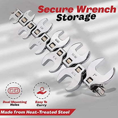 Crows Foot Wrench Set (SAE/Inch) Easily Access Hard-To-Reach Areas, Ideal for Tight Spaces, Great for Automotive Repair Work - Includes Sizes: From 3/8" to 1 Inch - 10-Piece Kit With Clip-on Organizer - style: SAE (Inch)