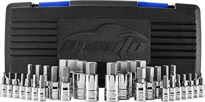 EPAuto 32 PCs Hex Bit Socket Set, SAE and Metric, S2 & Cr-V Steel - size: Hex Bit- 32 Pieces