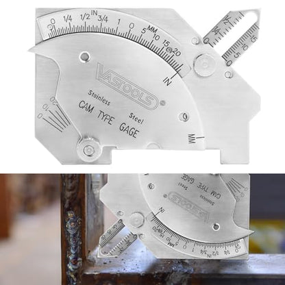 VASTOOLS Cam Weld Gauge,Stainless Steel,Metric & Inch,Linear Measurements up to 2"(50mm),Permanently Etched Markings and Thickness for Professional Welders