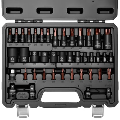 DISEN 42-Piece Master Torx Bit Socket, CR-V&S2 Alloy Steel, Socket Set and Bits T8-T70,E-Torx E4-E24, TT10-TT55, Impact Socket Adapter,High Torque for Automotive Mechanic