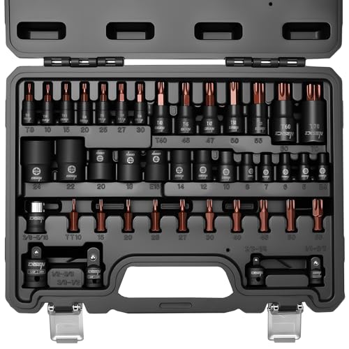 DISEN 42-Piece Master Torx Bit Socket, CR-V&S2 Alloy Steel, Socket Set and Bits T8-T70,E-Torx E4-E24, TT10-TT55, Impact Socket Adapter,High Torque for Automotive Mechanic