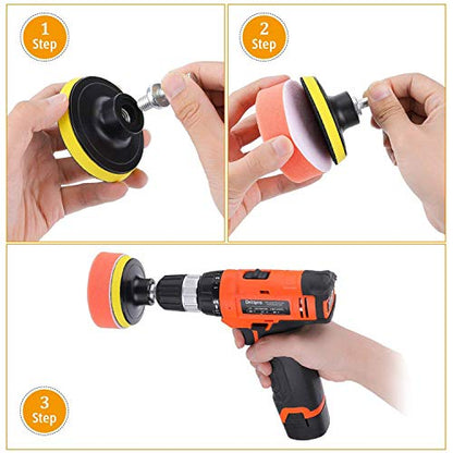 8 Piece Polishing Sponge Wheel Set 3" Buffing Pads Kit, 3" Foam Polish Pads for Car Polishing (6 Polishing Pads and 1 Thread Drill Adapter)