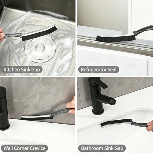 Hard Bristle Crevice Cleaning Thin Brush Set,Deep Cleaning Small Spaces 3pc | Crevice Gap Cleaning for Bathroom Kitchen Upholstery Window Track Tiles Door Slots Car Household Blind Sink Bathtub Baseboard