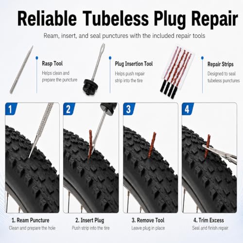 Tubeless Bike Tire Repair Kit with CO2 Inflator, Plug Tool, Strips & Storage Case
