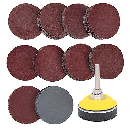 100 Pieces 2 Inch Sanding Discs, 80-3000 Grit Sandpaper | with 1/4" Shank Backing Plate and Foam Buffering Pad,for Drill Grinder Tool,Hook & Loop Sand Paper Assortment Pack