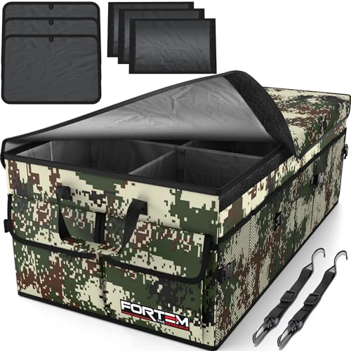 FORTEM Trunk Organizer For SUV Car Trunk Organizer, Foldable Storage, Car Accessories for Women Men, Collapsible Bag, 600D Oxford, Non Slip Bottom, Straps, Soft Cover (85L) - color: Forest Camo, size: XL (85L)